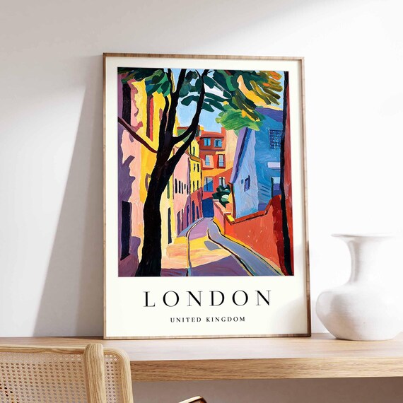 London Colorful Expressionist Old Street With Leafy Tree Poster