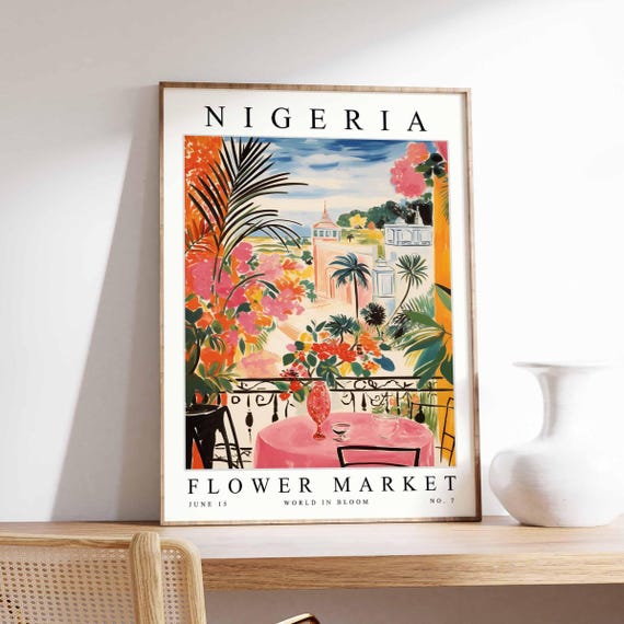 Nigeria Flower Market Poster Print Nigerian Floral Wall Art Decor Botanical West Africa Travel