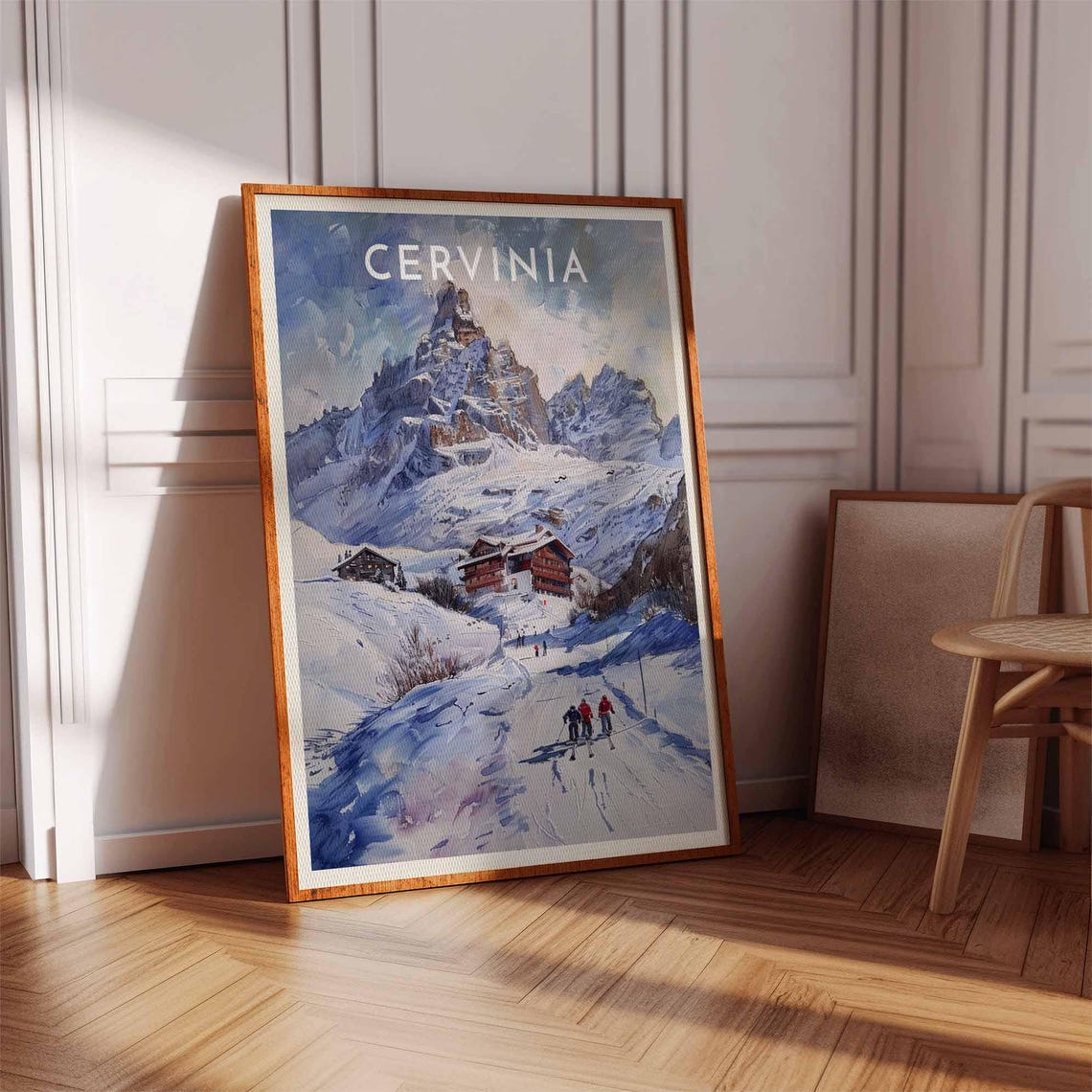 Cervinia Italy Watercolor Ski Poster with Majestic Alpine Peak - Image 2