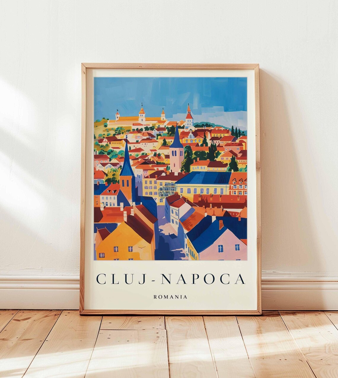 Cluj Napoca Romania Painted Colorful Old Town Skyline Travel Art Poster