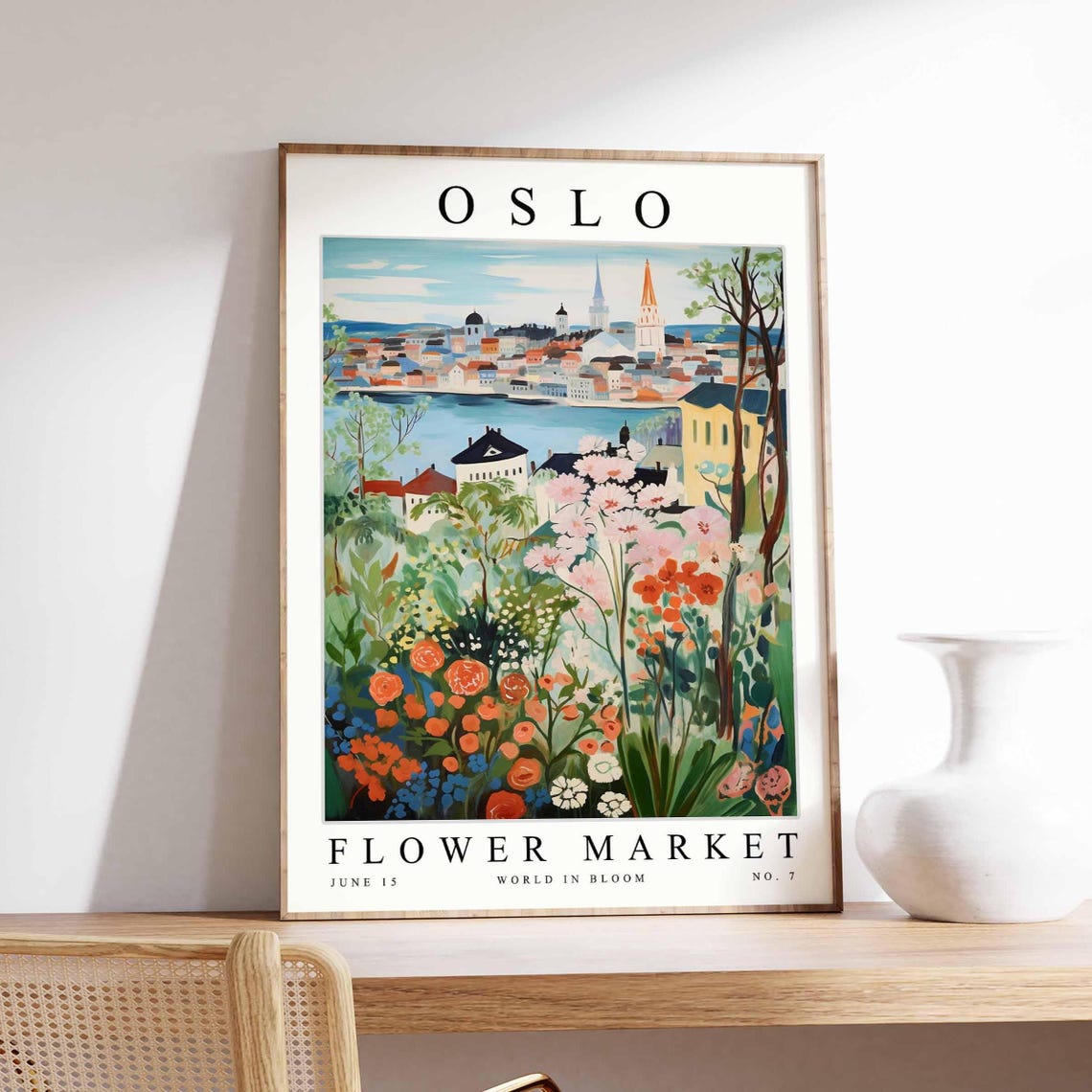 Oslo Flower Market Harbor Cityscape Cosmos Garden View Poster