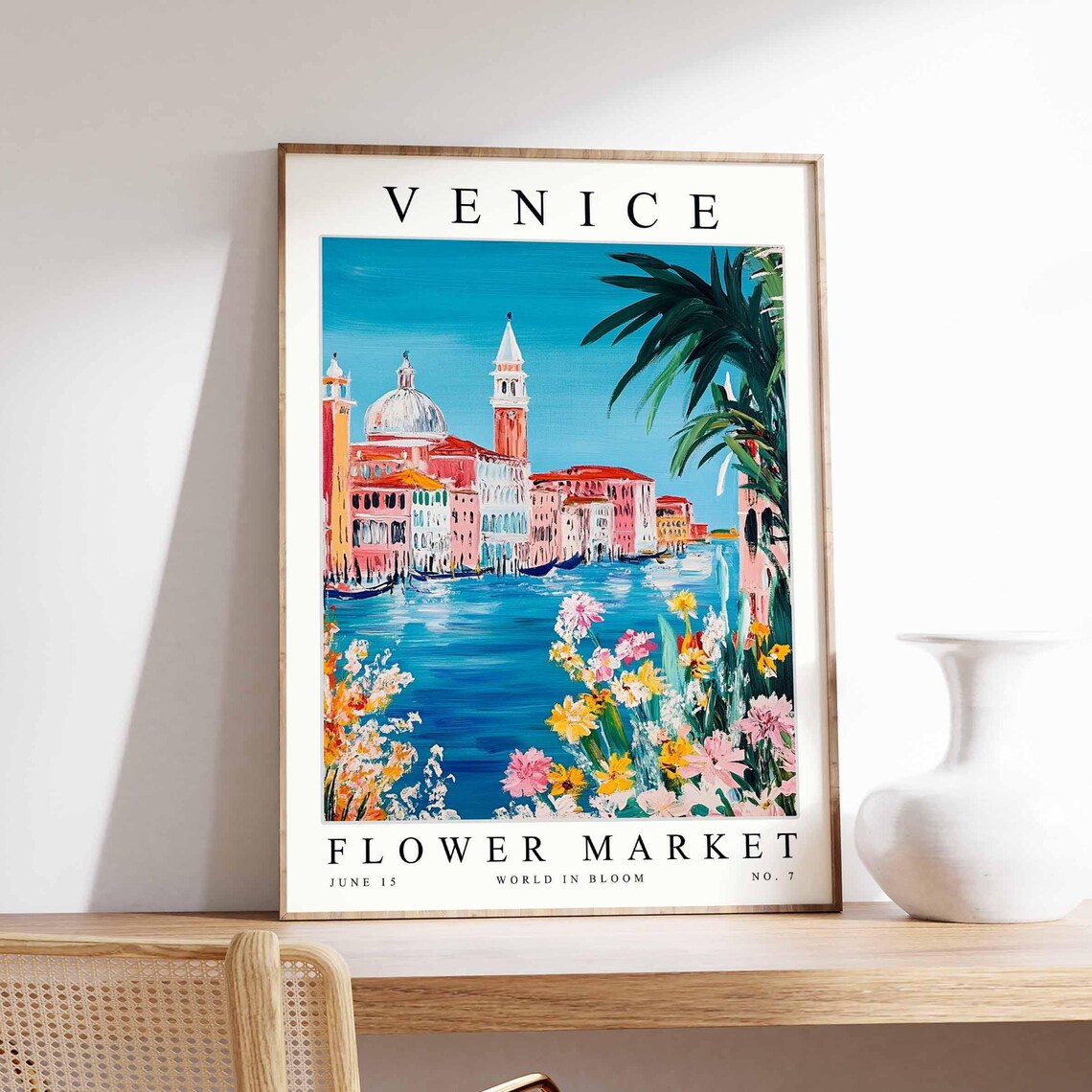 Venice Flower Market Poster of a Domed Basilica on the Grand Canal