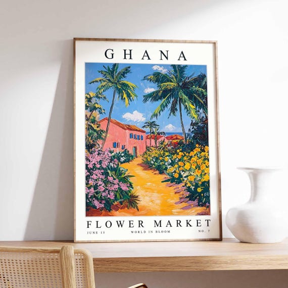 Ghana Flower Market Poster Print Ghanaian Floral Wall Art Decor Botanical Africa Travel
