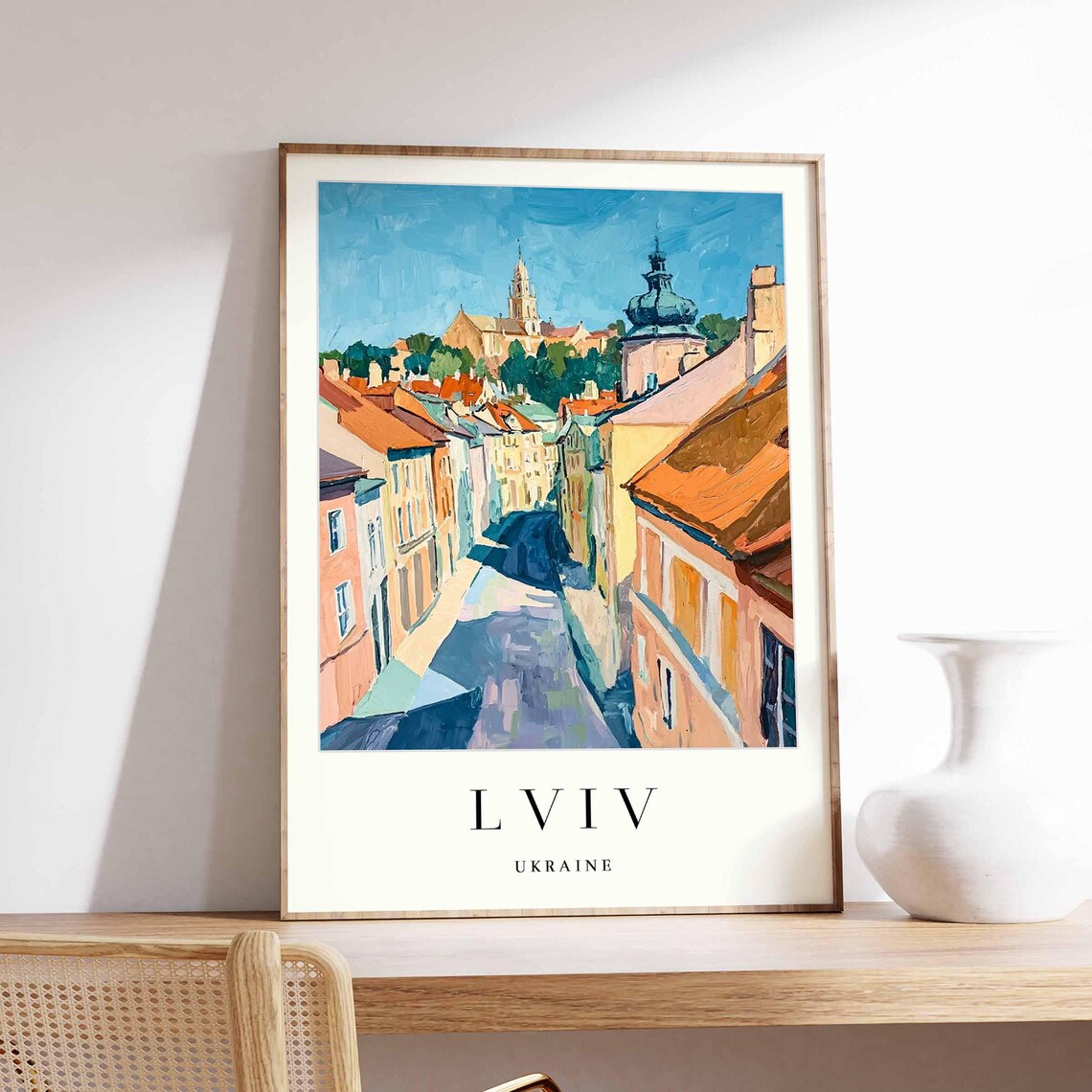 Lviv Ukraine Narrow Old Street Leading to Hilltop Cathedral Poster