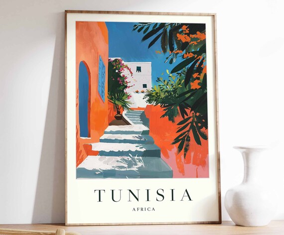 Tunisia Poster Tunisia Travel Print Islamic Wall Art Islamic Decor Tropical Decor Botanical Print Tunisia Gift Tunisia Travel Poster