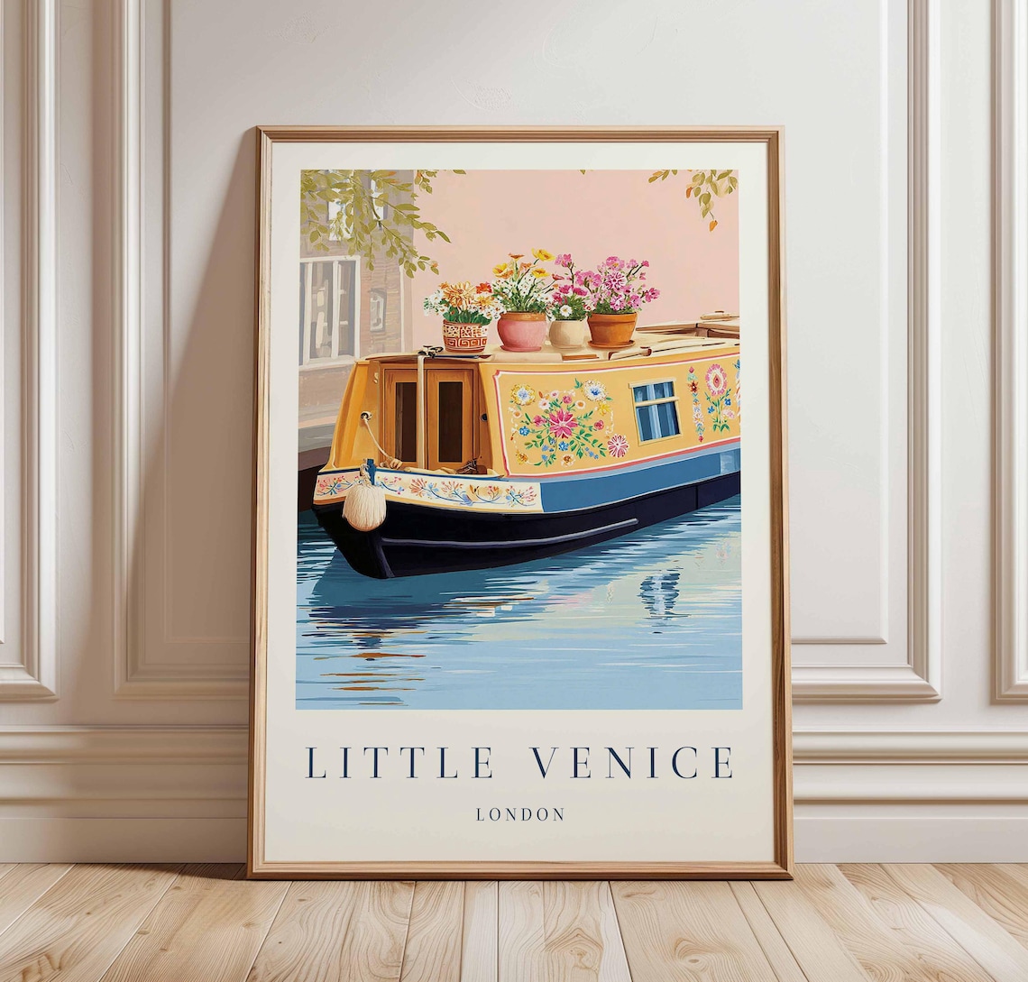 Little Venice London Flower Painted Narrowboat Travel Poster
