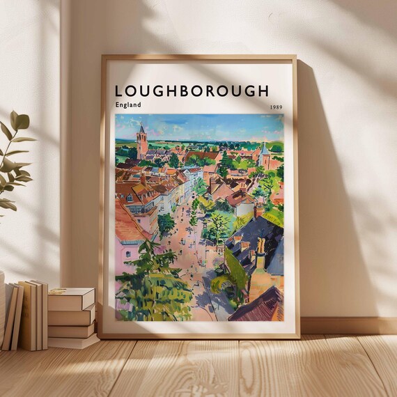 Loughborough England 1989 Colorful Aerial Old Town Painting Poster