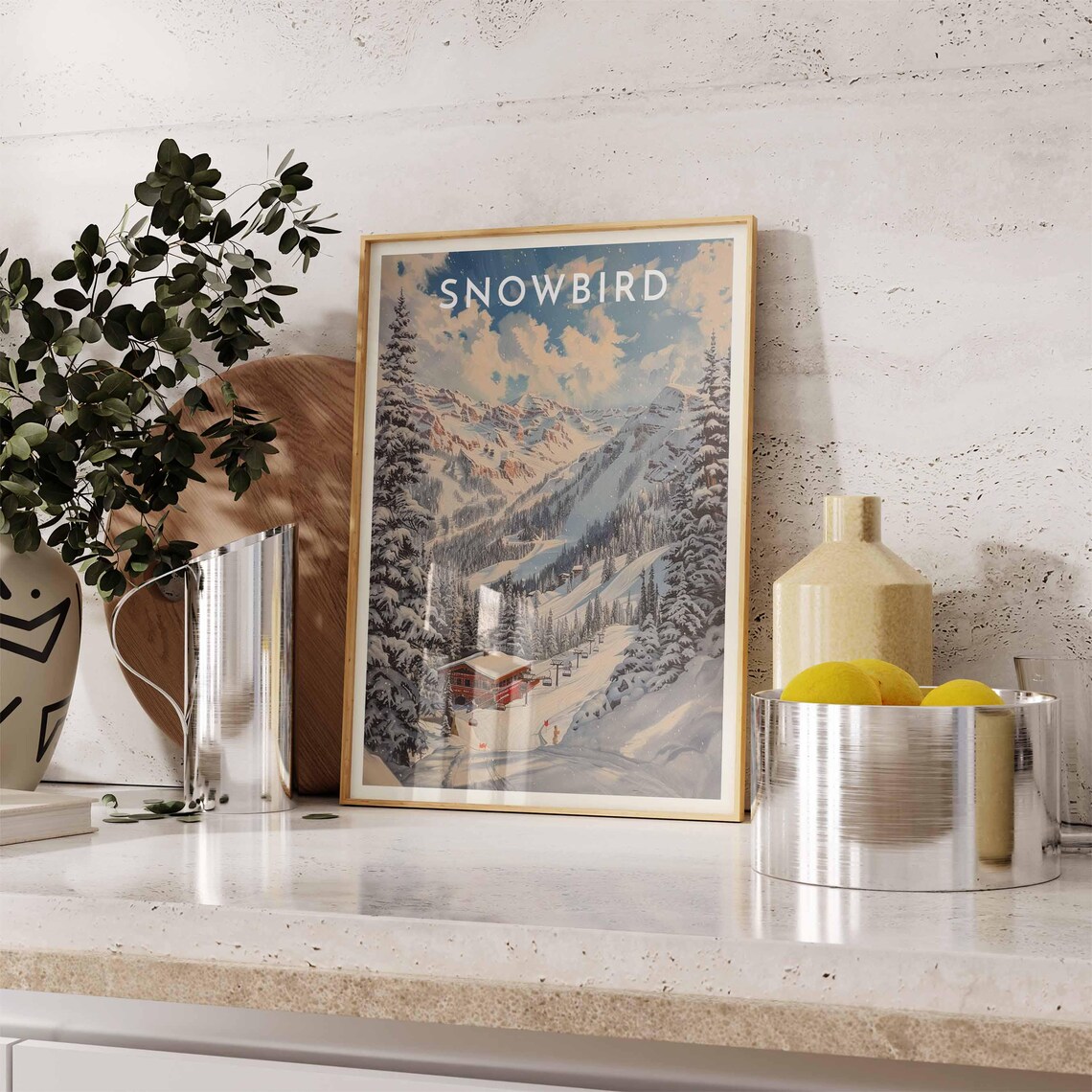 Snowbird Utah Red Lodge Chairlifts Snow Laden Pines Powder Travel Poster - Image 2