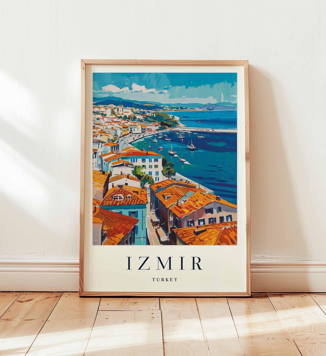 Izmir Turkey Aegean Coastal City Harbor View Colorful Travel Poster