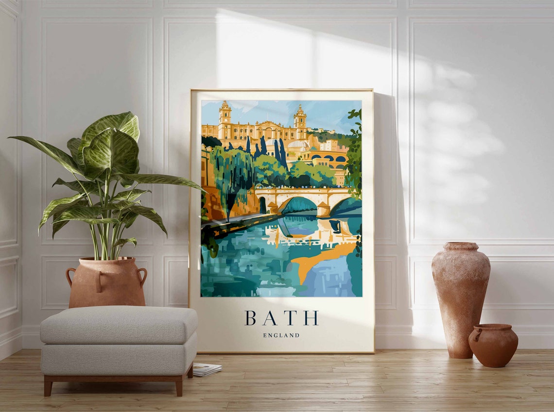 Bath England Stone Bridge River Reflection Georgian Travel Poster - Image 2