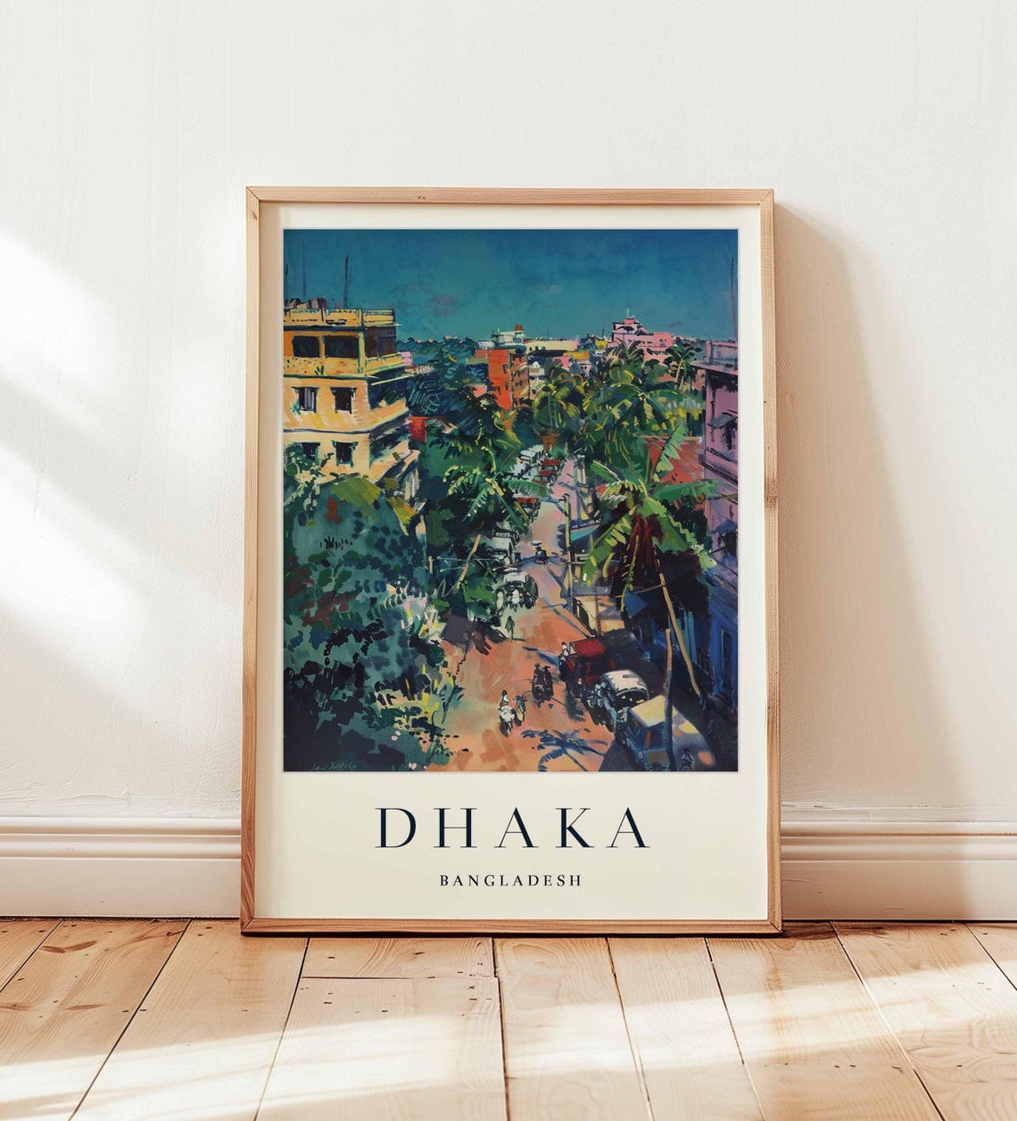 Dhaka Bangladesh Tropical Street Scene Palm Trees City Poster