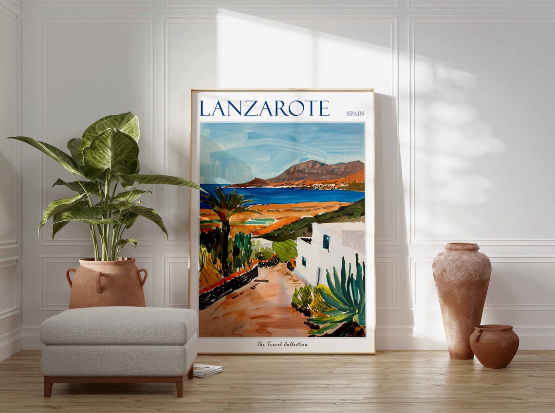 Lanzarote Spain Volcanic Coast White Villa Travel Collection Poster - Image 3