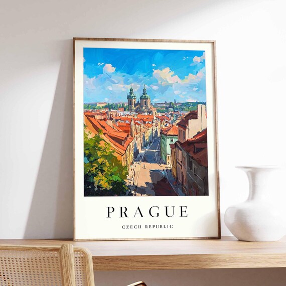 Prague Sunny Old Town Street Twin Spires Church Scene Poster