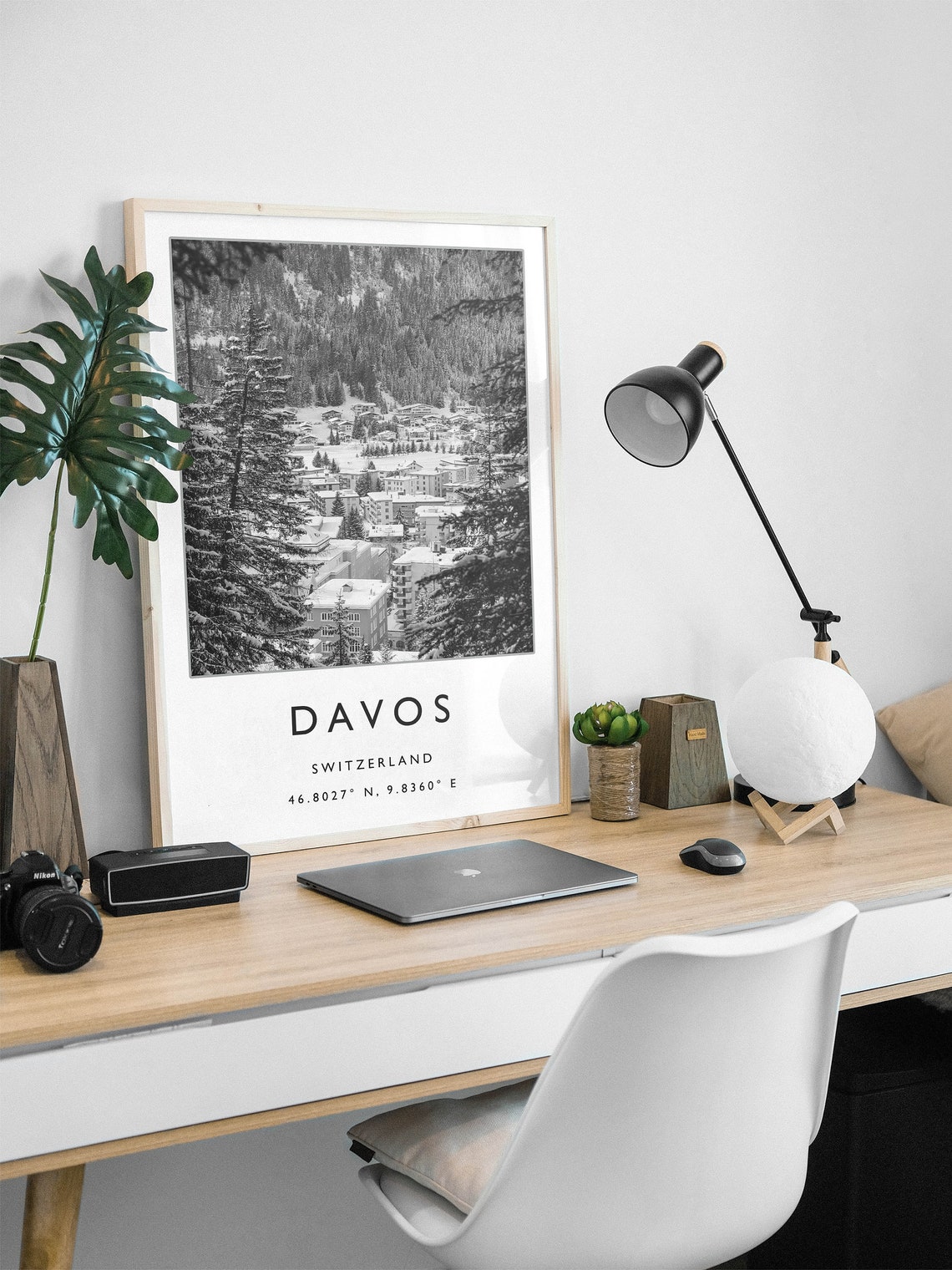 Davos Switzerland Black and White Winter Ski Resort Photo Poster - Image 2