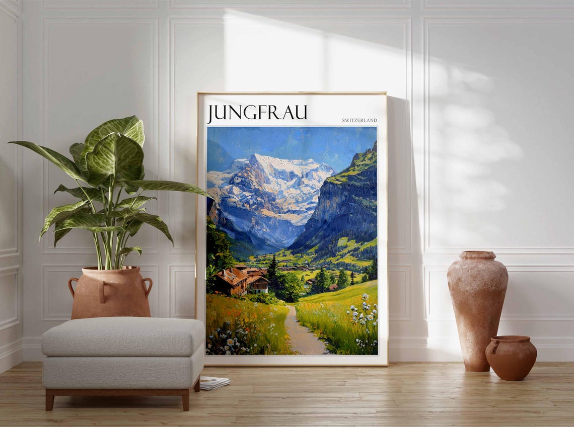 Jungfrau Poster Switzerland Travel Print Swiss Decor Europe Travel Poster European Wall Art Jungfrau Gift Jungfrau Travel Poster - Image 2