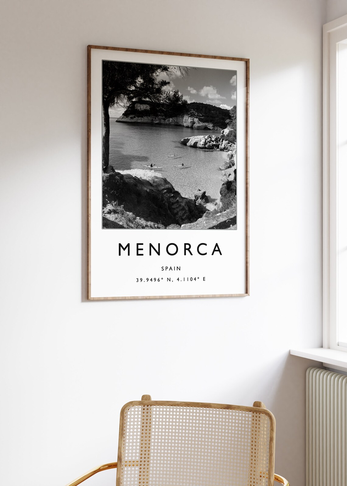 Menorca Spain Black and White Rocky Cove Boats Kayak Photo Poster - Image 2