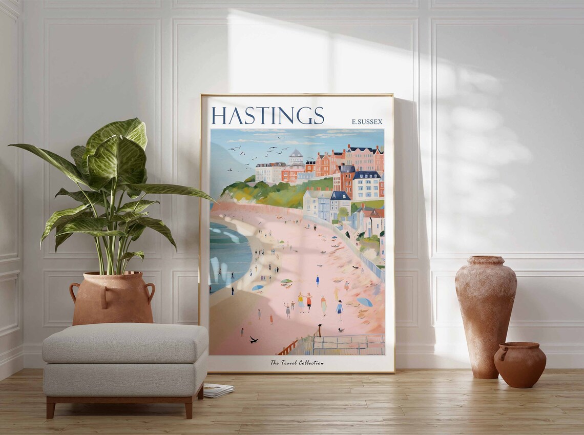 Hastings Pink Sand Beach White Cliffs East Sussex Travel Poster - Image 3