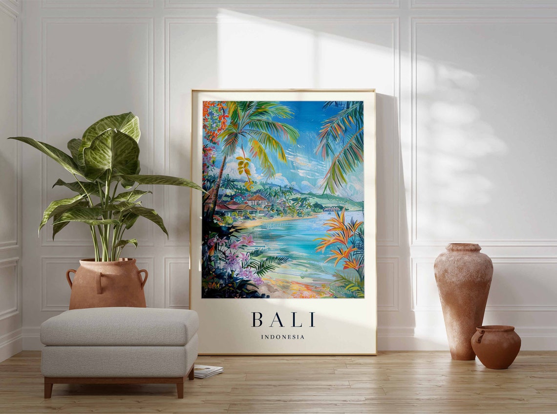 Bali Indonesia Tropical Beach Palm Trees Flower Coast Poster - Image 2