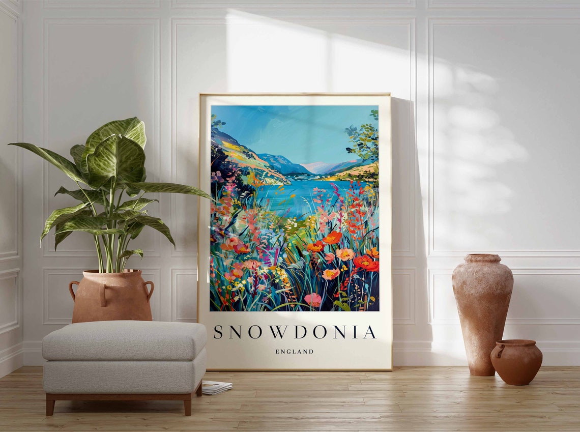 Snowdonia Alpine Lake Wildflower Field Mountain Meadow England Poster - Image 3