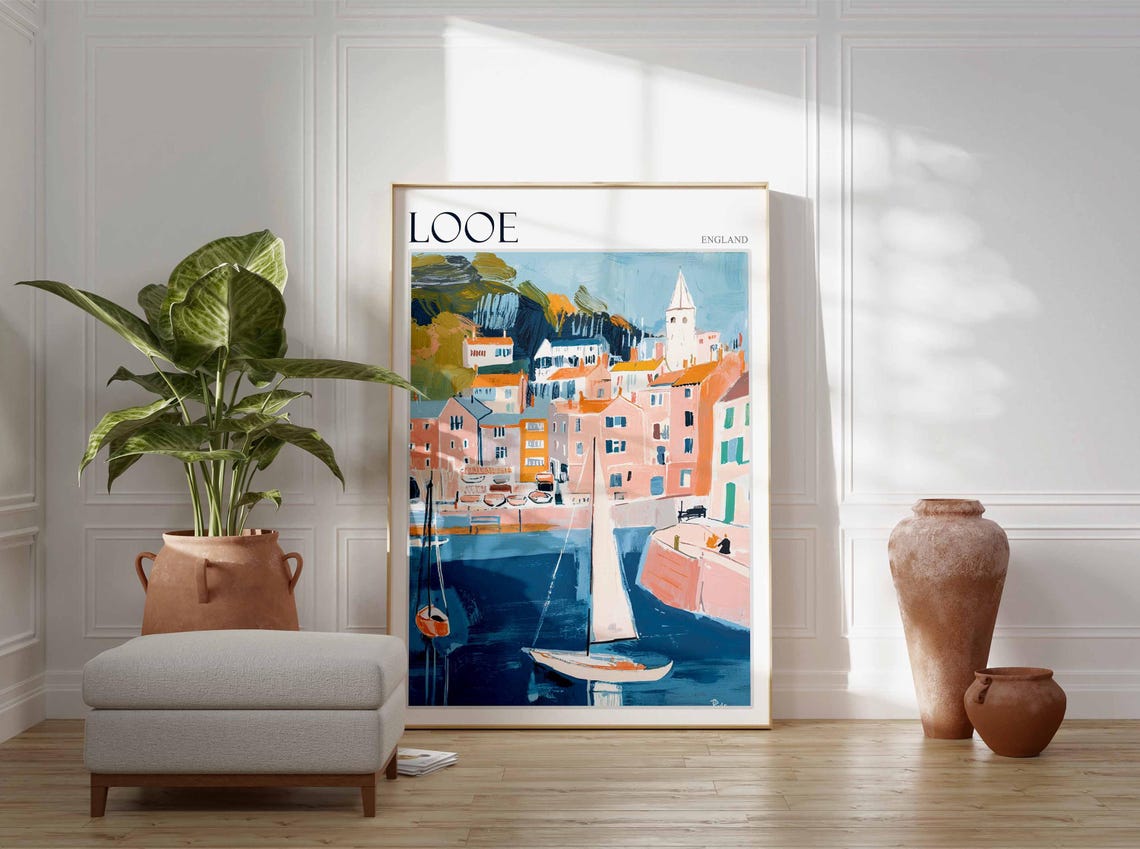 Looe England Harbour Town Church Tower Sailboats Fishing Port Poster - Image 3