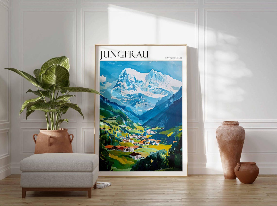 Jungfrau Switzerland Valley Village Snowy Peak Panorama Poster - Image 2