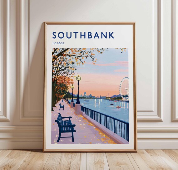 Southbank London Travel Poster Thames River Uk City Art