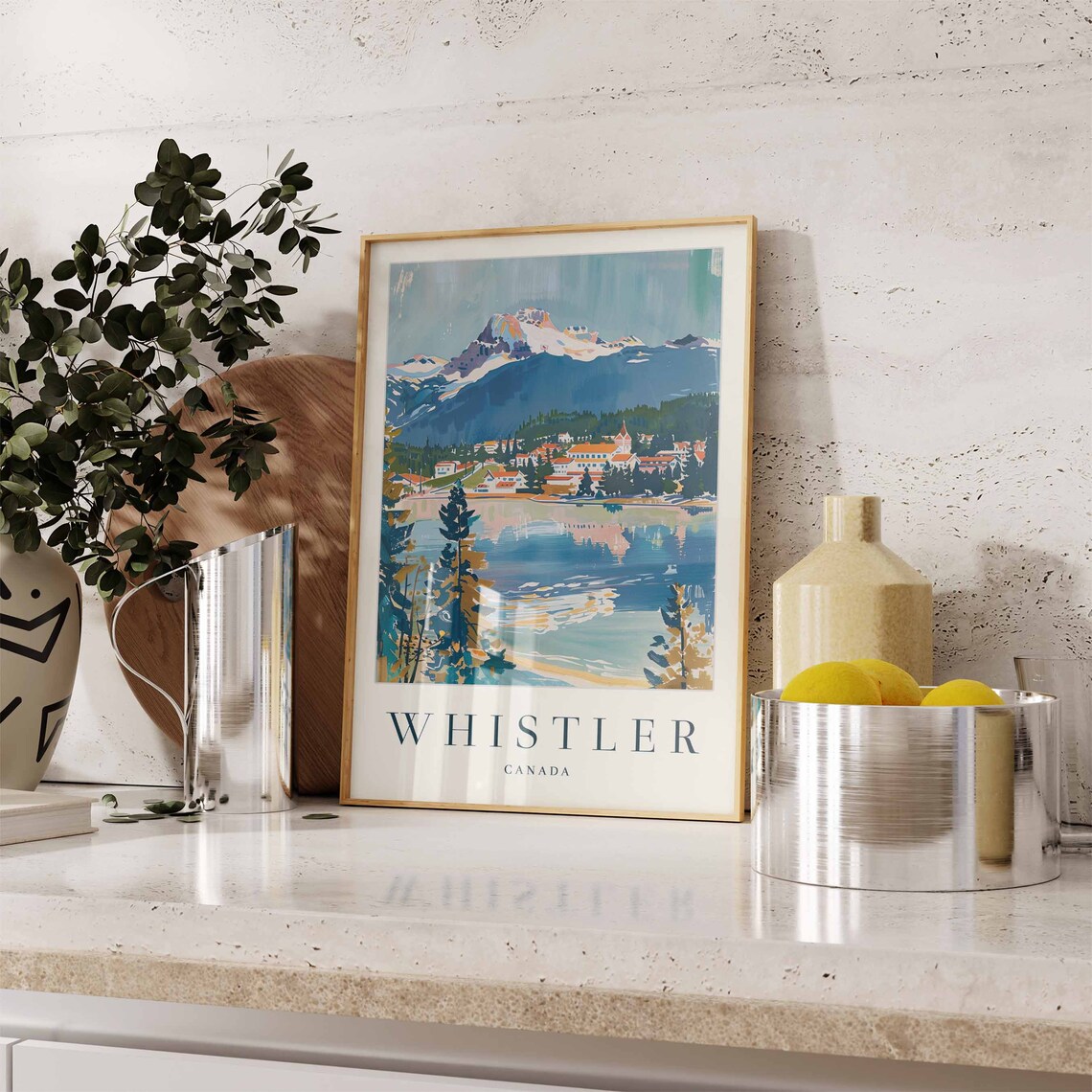 Whistler Canada Travel Poster Mountain Lake Village And Snowy Peaks - Image 3