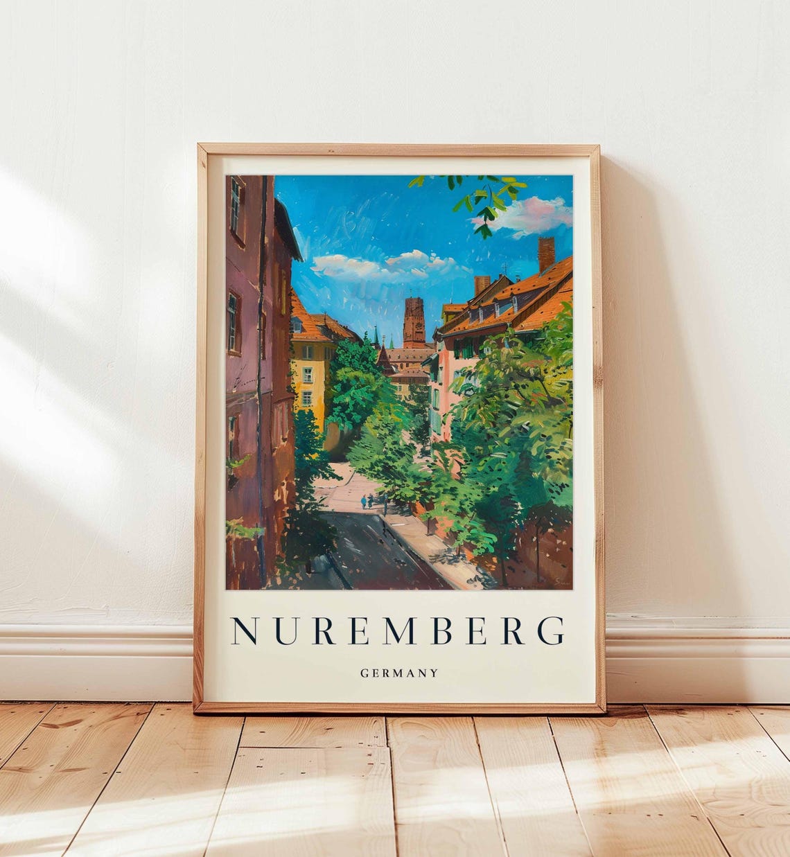Nuremberg Germany Leafy Residential Street Tower Travel Art Poster