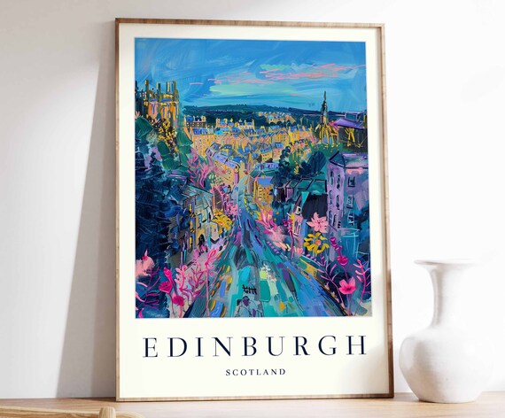Edinburgh Poster Edinburgh Travel Print Scotland Wall Art Scottish Travel Print Tropical Decor City Print Edinburgh Travel Poster