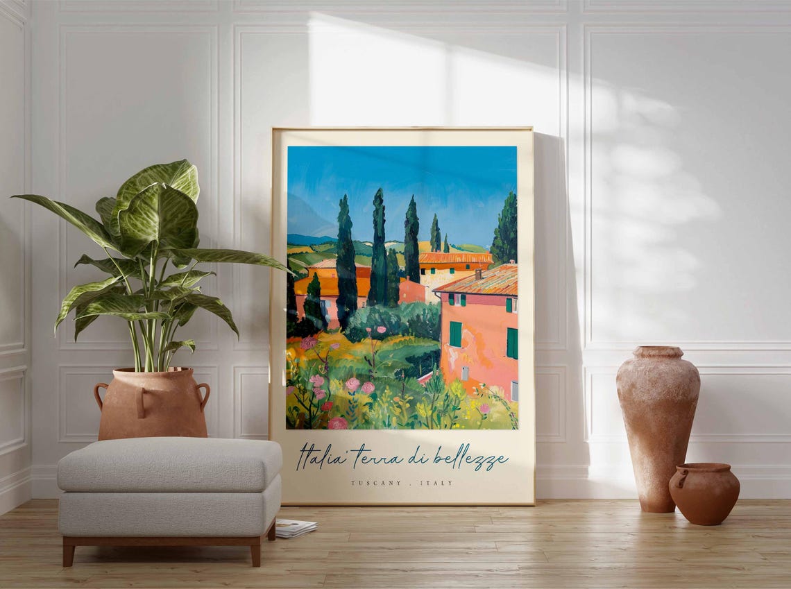 Tuscany Rooftop Village Italia Terra Di Bellezze Cypress View Poster - Image 3