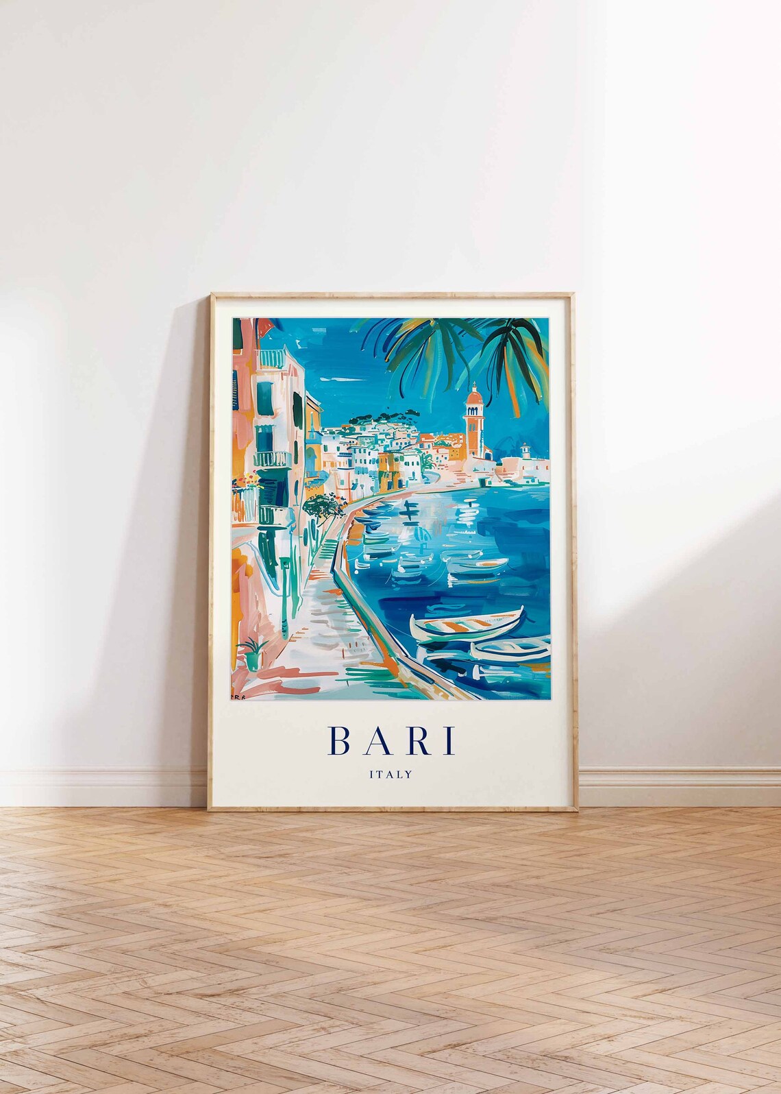 Bari Italy Travel Poster Adriatic Waterfront And Colorful Buildings - Image 2