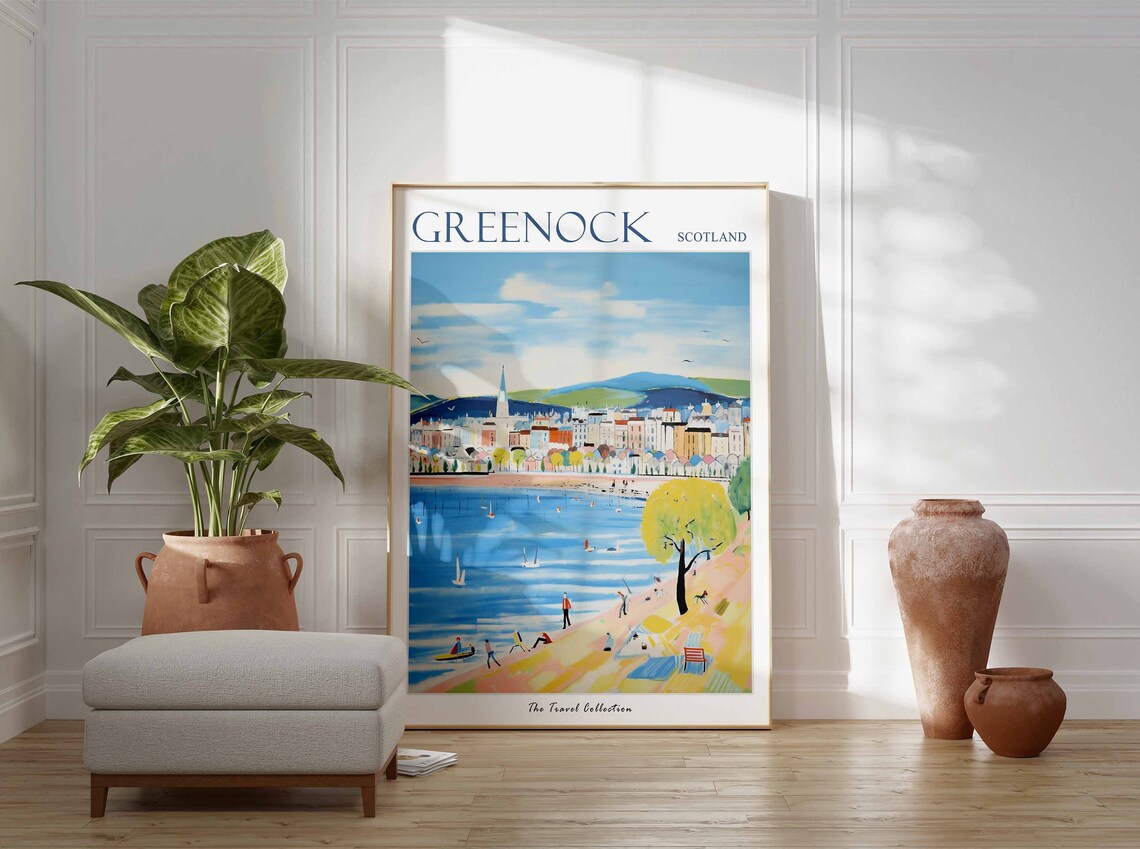 Greenock Scotland Sandy Beach Sailing Boats Church Spire Poster - Image 3