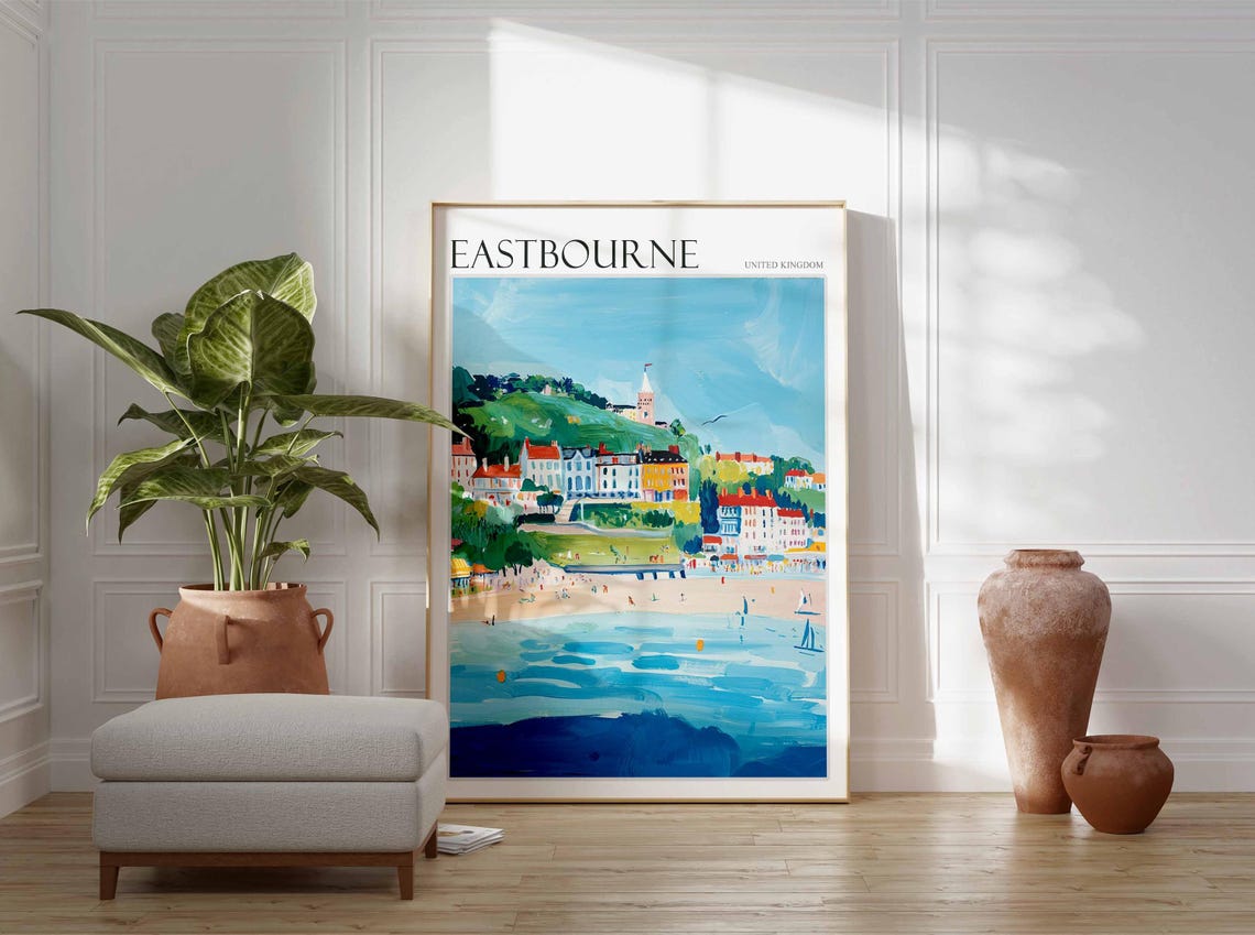 Eastbourne Beachfront Green Hill And Church On Hill Painting Poster - Image 3