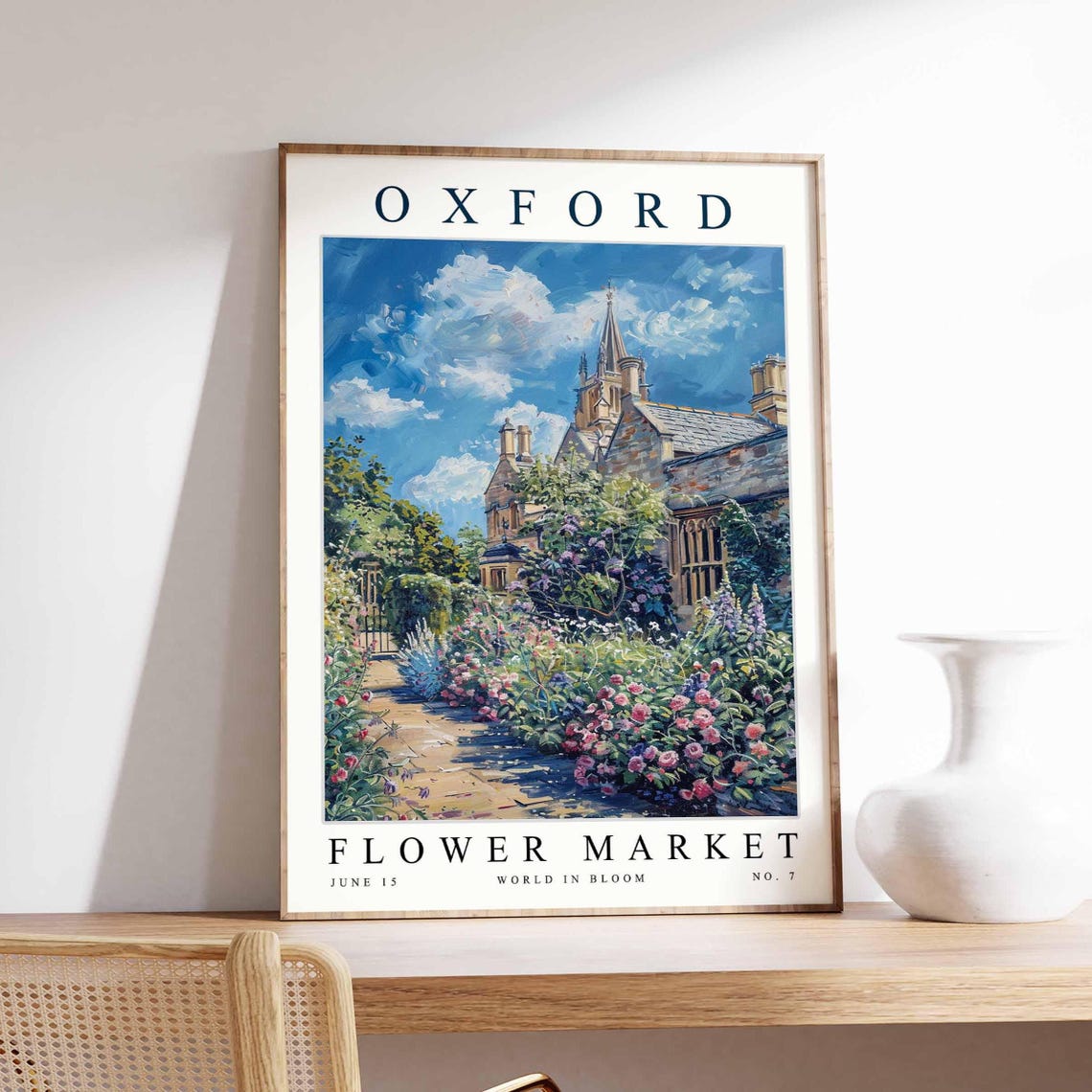 Oxford Flower Market Rose Border Path College Spire Art Poster