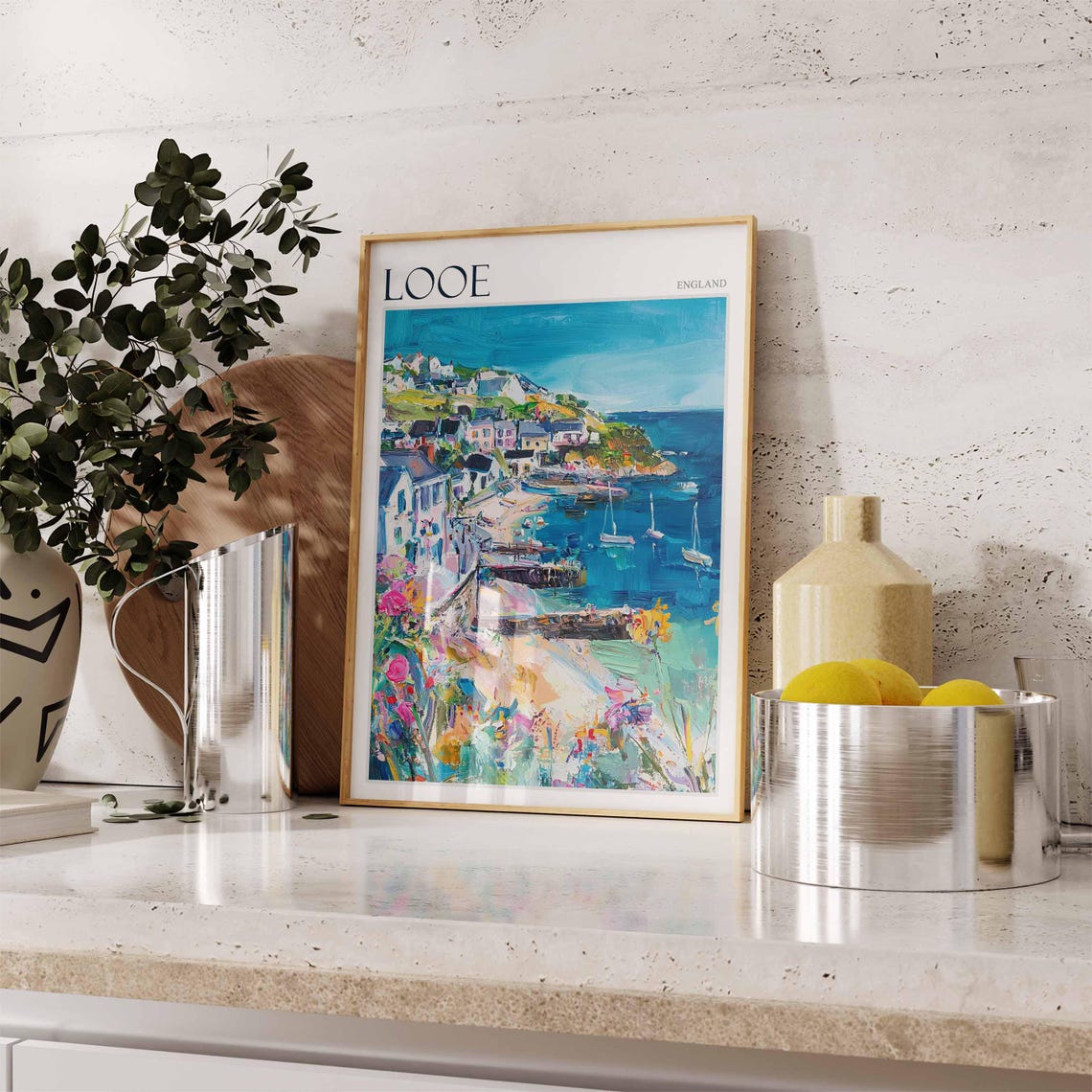 Looe England Impressionist Harbor Flowers Boats Seaside Bloom Poster - Image 2