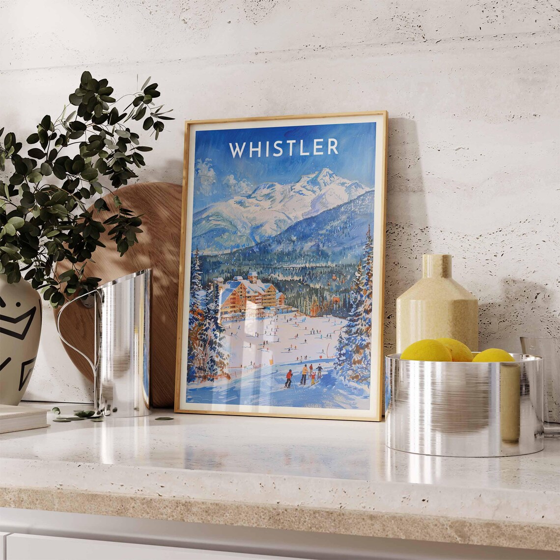 Whistler Canada Resort Building Skiers Mountain Scene Travel Poster - Image 2