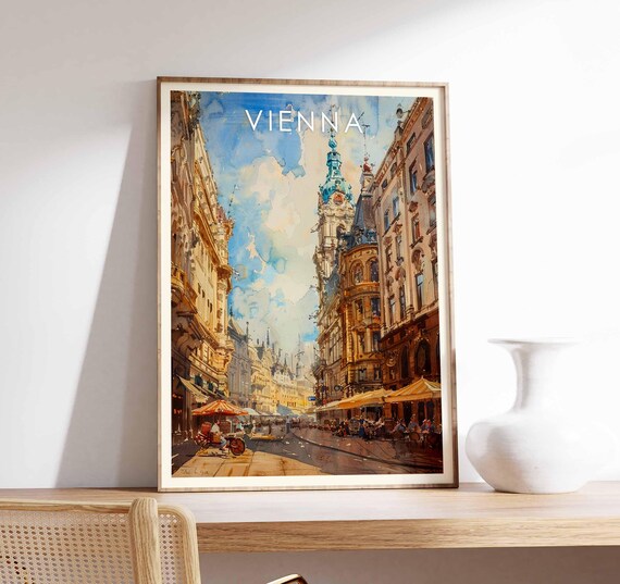 Vienna Plaza Austria Ornate Tower Cafes Sunny Square Art Travel Poster