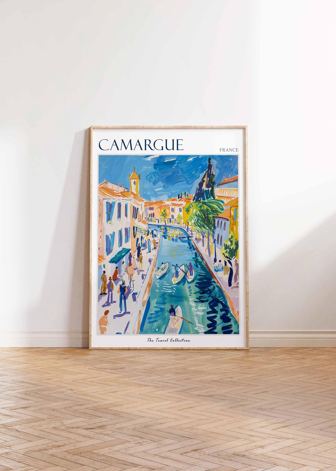 Camargue France Canal with Boats Riverside Town Scene Poster - Image 2