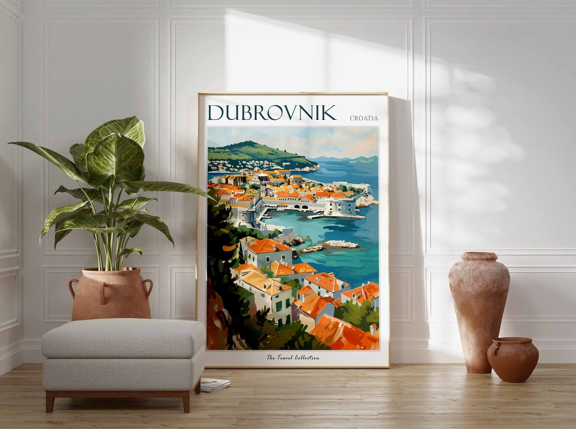 Dubrovnik Croatia Old Town Red Roofs City Walls Coast Travel Poster - Image 2