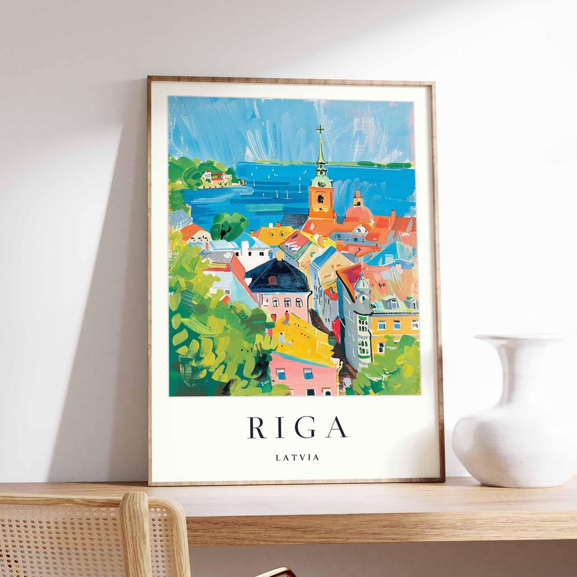 Riga Latvia Painterly Old Town Harbor Church Colorful Art Poster