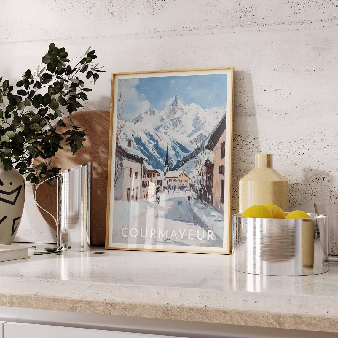 Courmayeur Snowy Alpine Village Street Winter Scene Travel Poster - Image 2