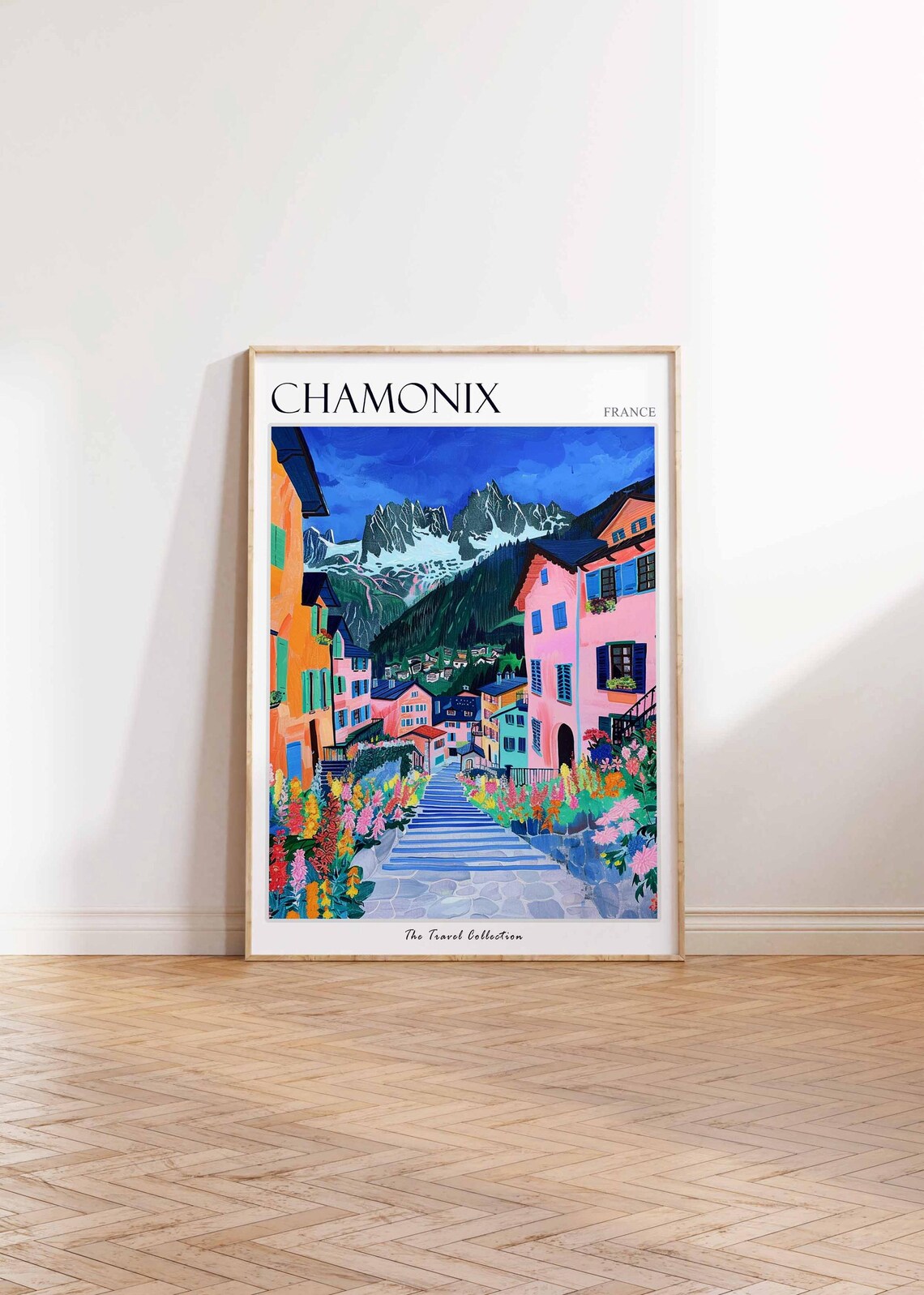 Chamonix France Colorful Village Street Mountain View Travel Poster - Image 2