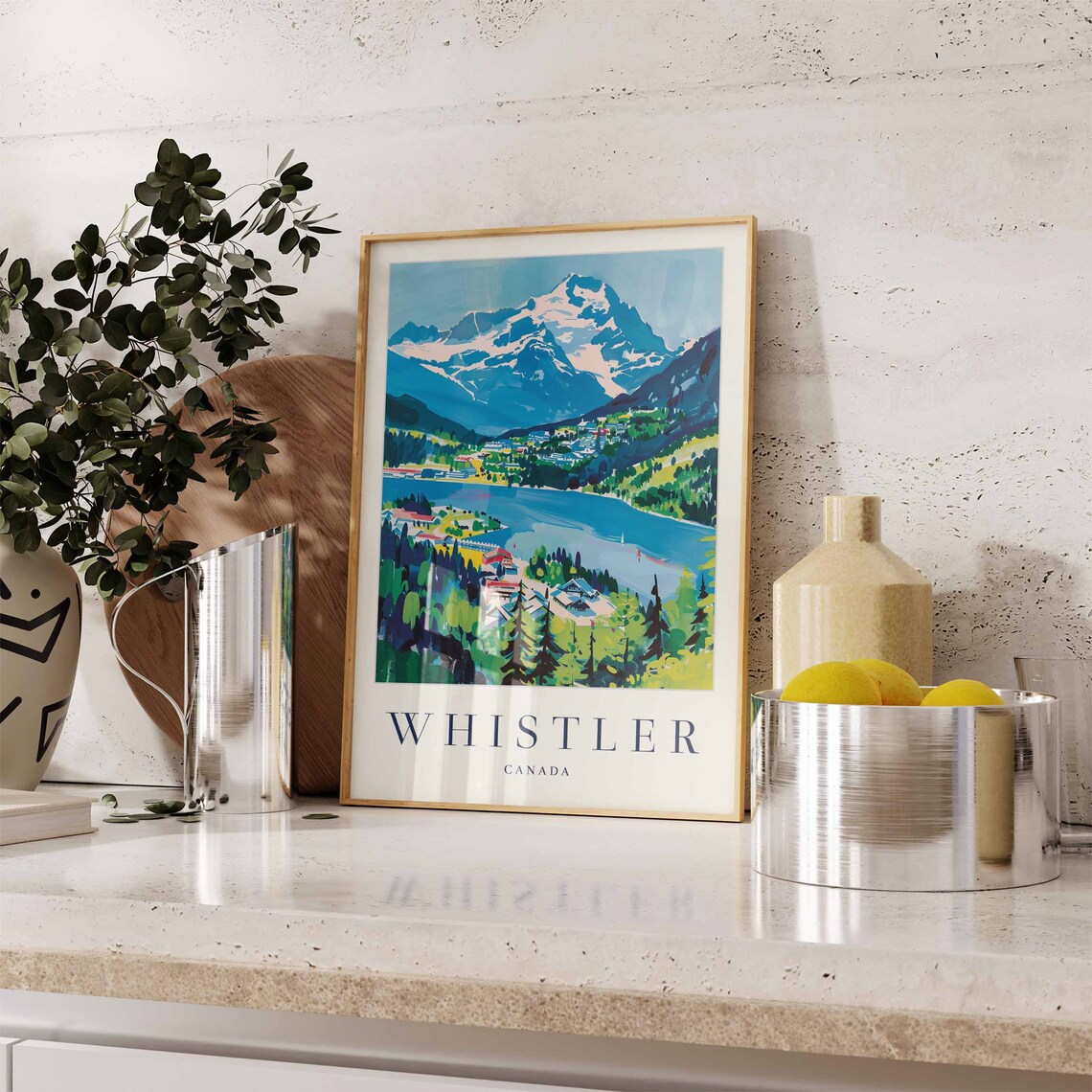 Whistler Canada Mountain Lake Village Illustrated Travel Poster - Image 3