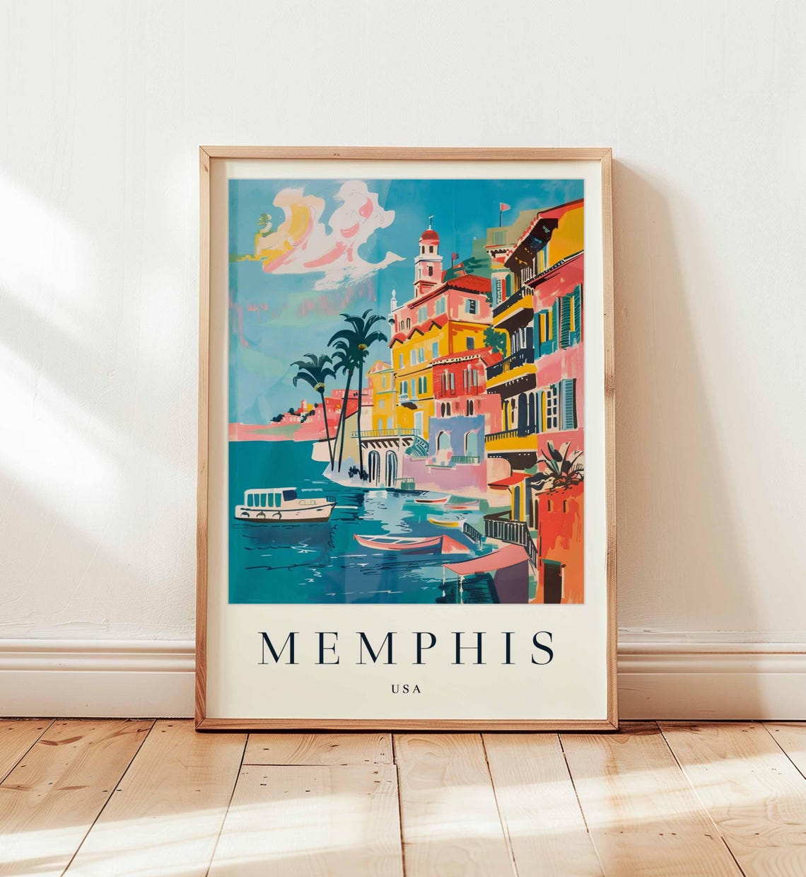 Memphis Tennessee Vibrant Waterfront Harbor Colorful Scene Poster