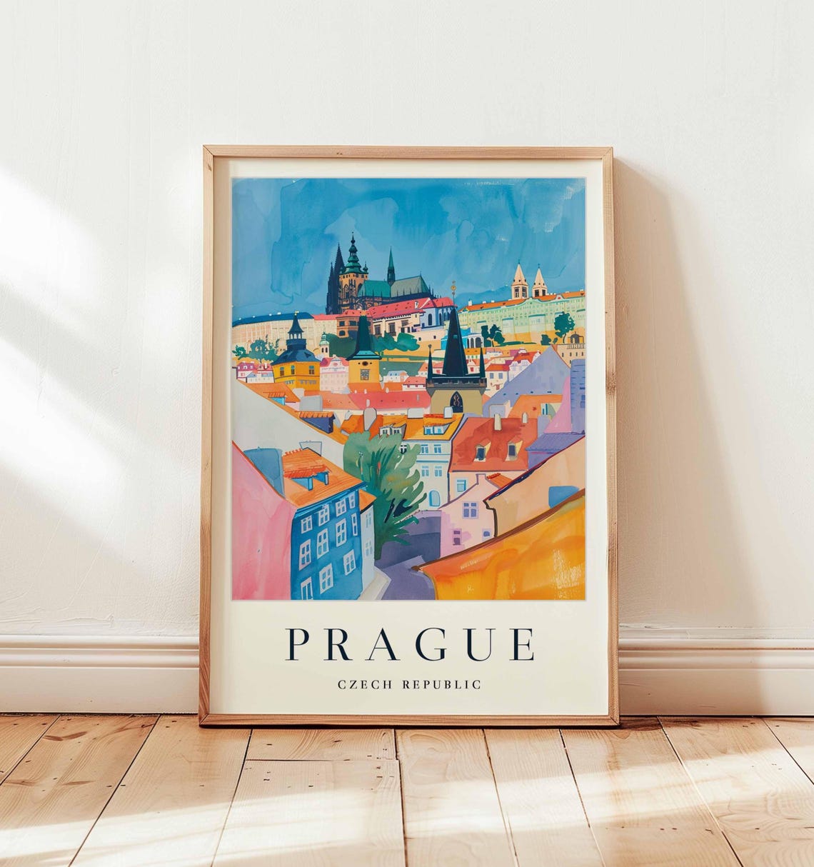 Prague Czech Republic Old Town Castle Skyline Vintage Travel Poster