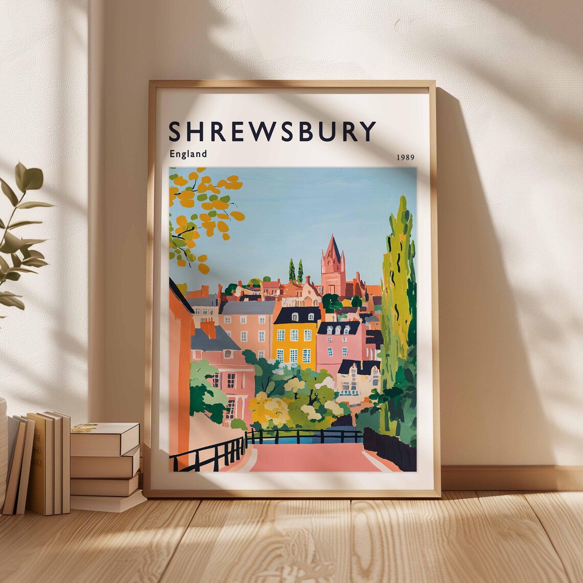 Shrewsbury UK Poster, Historic Market Town Travel Poster