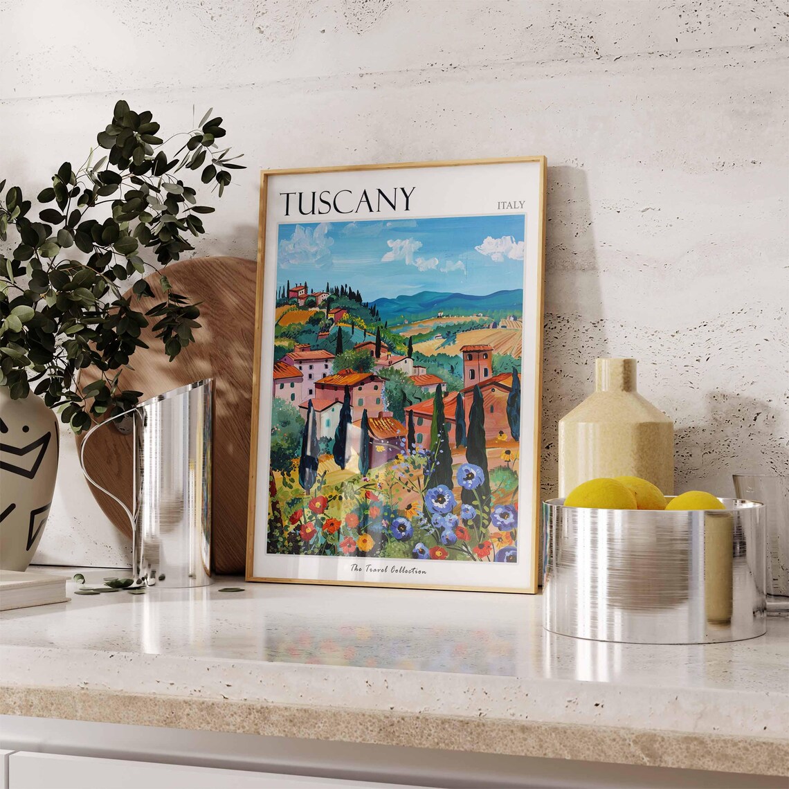 Tuscany Italy Hilltop Village Cypress Trees Wildflowers Art Poster - Image 3