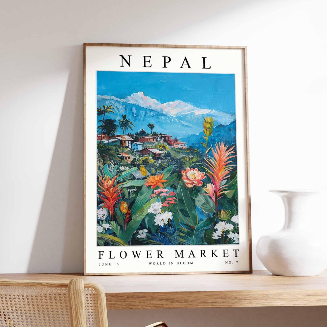Nepal Flower Market Snow Peak Red Orange Flower Meadow Poster