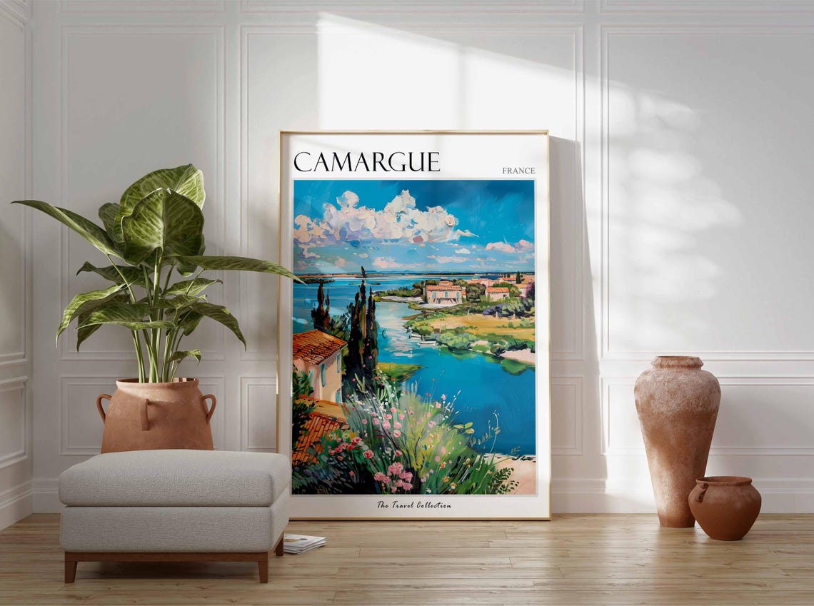 Camargue France Blue Lagoon Cypress Trees Dramatic Clouds Poster - Image 3