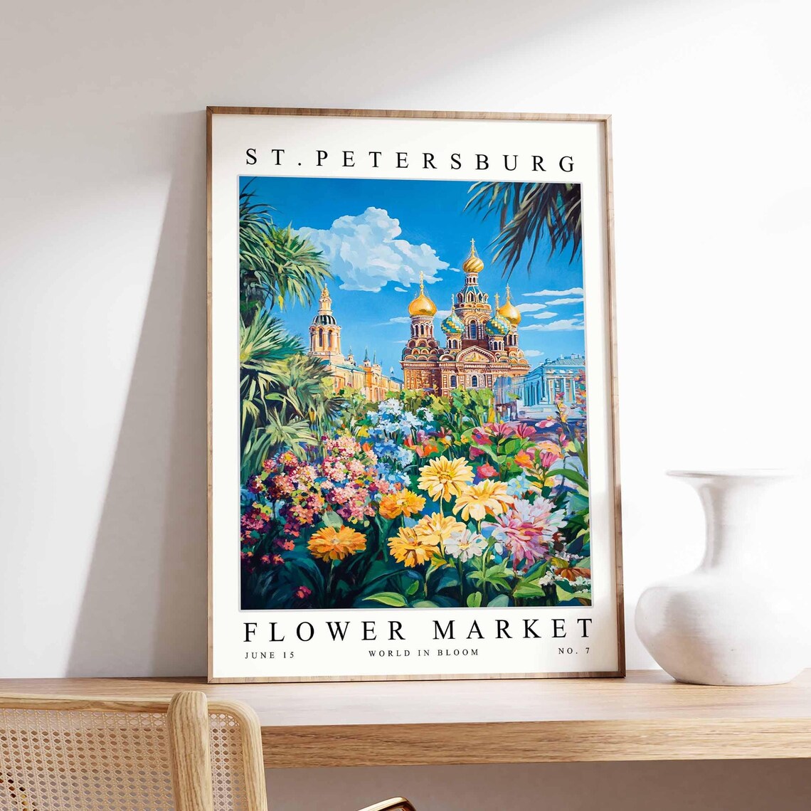 St. Petersburg Colorful Onion Domes Flower Market Art Poster